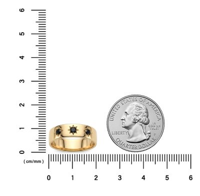 Sterling Silver Black Spinel Northstar Ring Over 18K Yellow Gold Plated