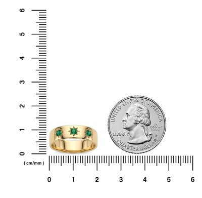 Sterling Silver Emerald Northstar Ring Over 18K Yellow Gold Plated