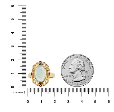 Sterling Silver Milk Aquamarine With Amethyst Ring Over 18K Yellow Gold Plated