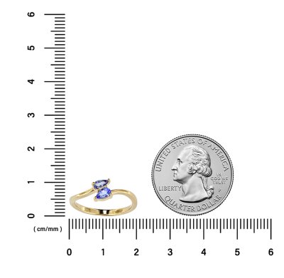 Sterling Silver Tanzanite Bypass Ring Over 18K Yellow Gold Plated