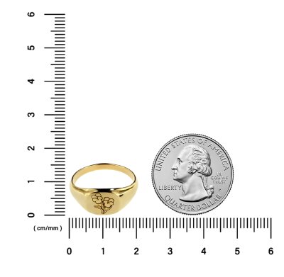 Sterling Silver Violet (Flower of Month) Signet Ring Over 18K Yellow Gold Plated