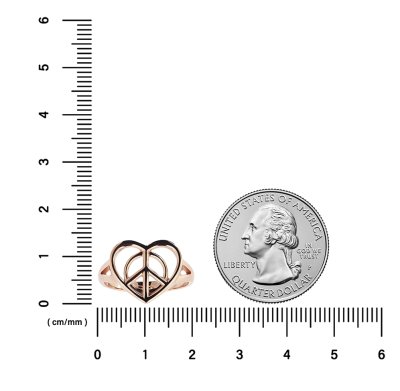 Sterling Silver Heart Peace Ring Over Rose Gold Plated