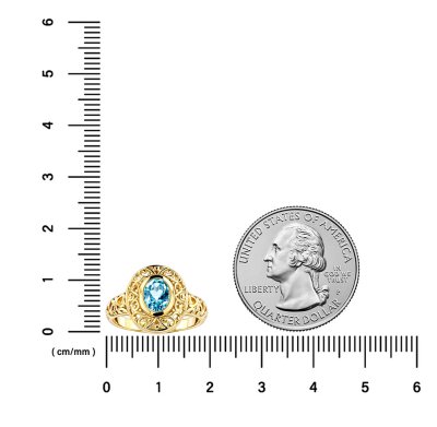 Sterling Silver Blue Topaz Filigree Ring Over 18K Yellow Gold Plated