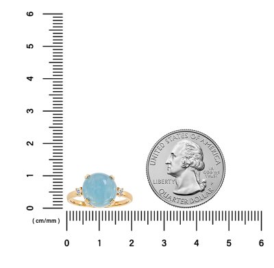 Sterling Silver Milky Aquamarine and White Topaz Ring Over 18K Yellow Gold Plated