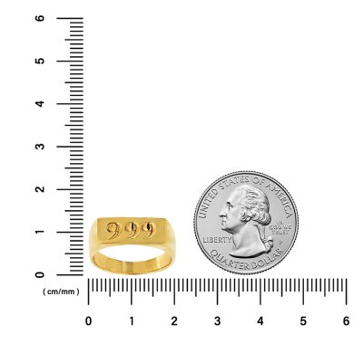 Sterling Silver Lucky Number Signet Ring Over 18K Yellow Gold Plated
