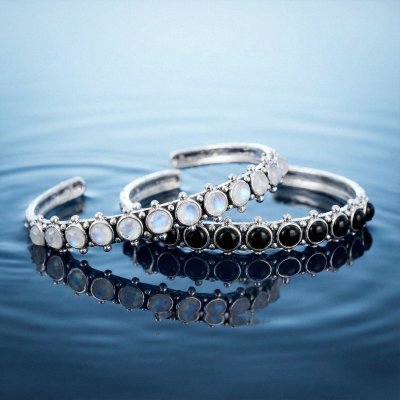 Sterling Silver Black Onyx Cuff Bangle