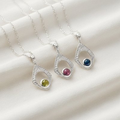 Sterling Silver Pink Tourmaline Pendant With Chain 16 Inches + 2 Externsion 2 Inches