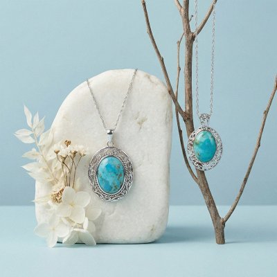 Sterling Silver Turquoise Pendant with Chain 18 Inches