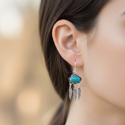 Sterling Silver Turquoise Feather Earrings