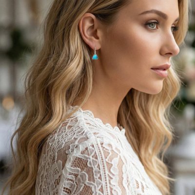 Sterling Silver Turquoise Trillion Earrings