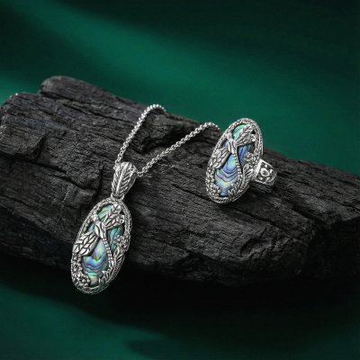 Sterling Silver Abalone Dragonfly Pendant with Chain 18 Inches