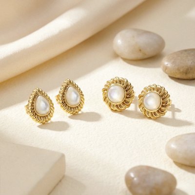 Sterling Silver Mother of Pearl Earrings Over 18K Yellow Gold Plated