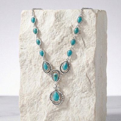 Sterling Silver Turquoise Necklace 18+2 Inches