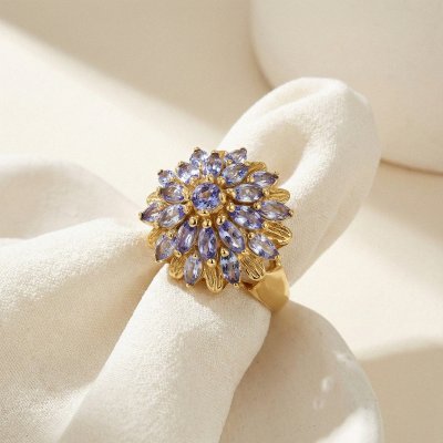 Sterling Silver Tanzanite Ring Over 18K Yellow Gold Plated