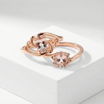 Sterling Silver Morganite Ring Over Rose Gold Plated