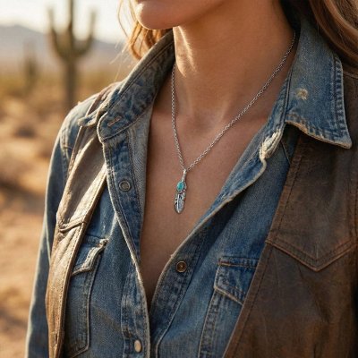 Sterling Silver Turquoise Pendant With Chain18 Inches