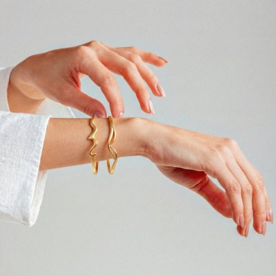 Sterling Silver Bangle Over 18K Yellow Gold Plated 7.5 Inches