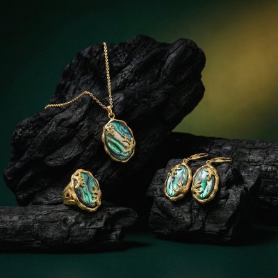 Sterling Silver Abalone Ring Over 18K Yellow Gold Plated