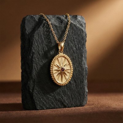 Sterling Silver Garnet Yellow Gold Plated Pendant With Chain 18 inches