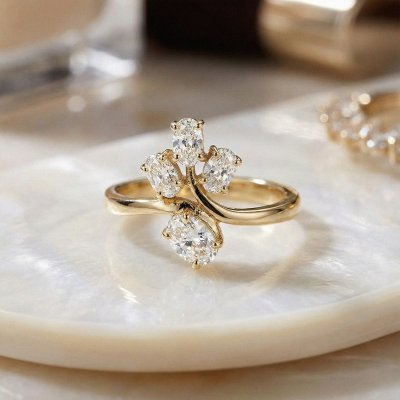 Sterling Silver White Cubic Zirconia Ring Over 18K Yellow Gold Plated