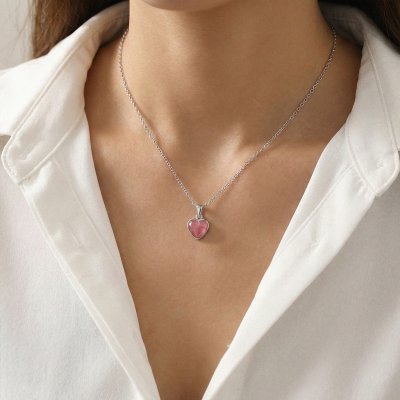 Sterling Silver Rhodochrosite Heart Pendant With Chain 18 Inches