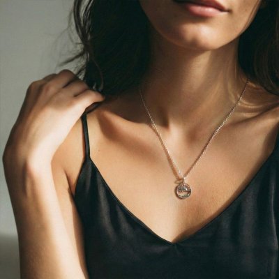 Sterling Silver Sun & Moon Pendant With Chain 18 Inches