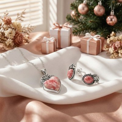 Sterling Silver Rhodochrosite Leaf Post Earrings