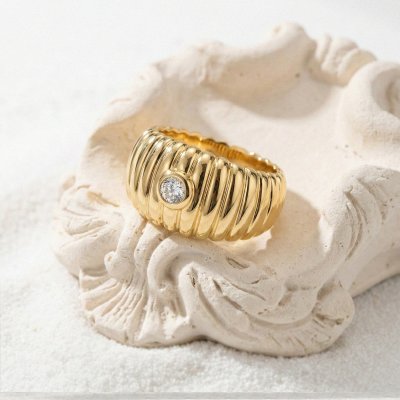 Sterling Silver White Cubic Zirconia Ring Over 18K Yellow Gold Plated