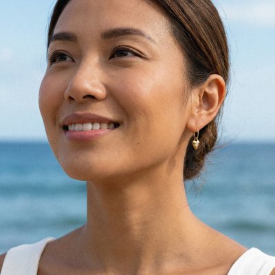 Sterling Silver White Cubic Zirconia Heart Earrings Over 18K Yellow Gold Plated