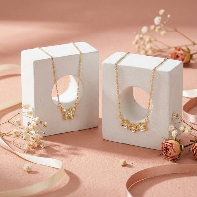 Sterling Silver White Cublic Zirconia Three Flowers Necklace Over 18K Yellow Gold Plated with Chain 18 Inches