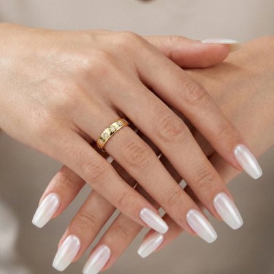 Sterling SilverWhite Cublic Zirconia  North Star Ring Over 18K Yellow Gold Plated