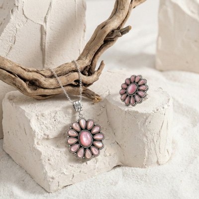 Sterling Silver Pink Shell Southwest Blossom Ring