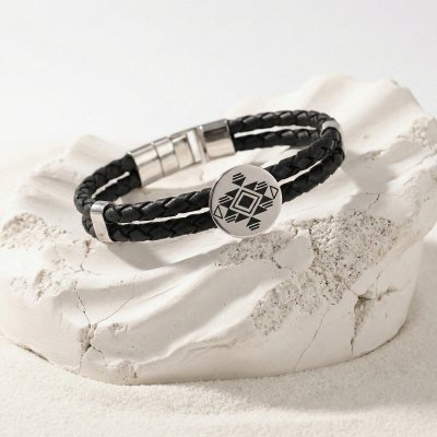 Brass Leather and Stainless Steel Bracelet 8 Inches