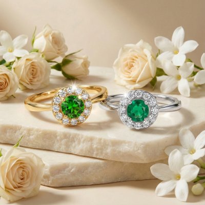 Sterling Silver Emerald & White Topaz Ring