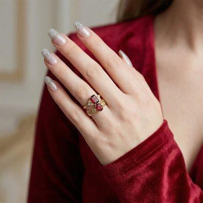 Sterling Silver Ruby Ring Over 18K Yellow Gold Plated