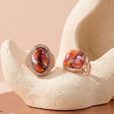 Copper Pink & Orange Spiny Oyster Shell Ring