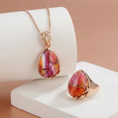 Copper Pink & Orange Spiny Oyster Shell Ring