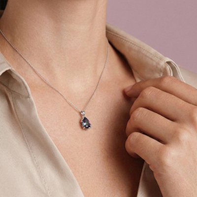 Mystic Quartz Pear Brass Pendant Over Rhodium Plated With Chain 18 Inches