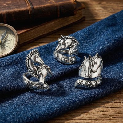 Horse Brass Ring Over Rhodium Plated