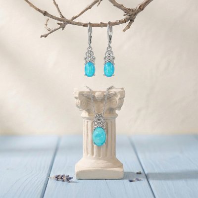 Blue Paraiba Opal Brass Earrings Over Rhodium