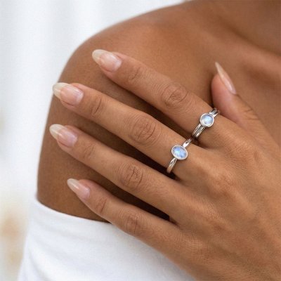 Rainbow Moonstone Sterling Silver Ring
