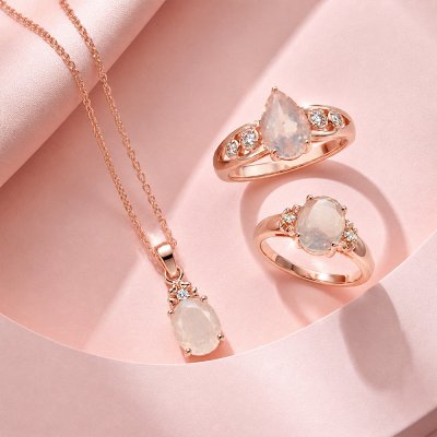 Rose Quartz & White Zircon Rose Gold Over Sterling Silver Ring