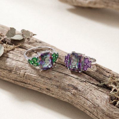 Mystic Quartz & Chrome Diopside Sterling Silver Ring