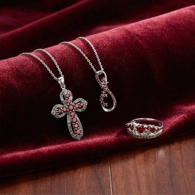 Garnet & Marcasite Sterling Silver CrownRing