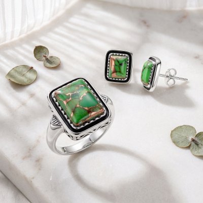 Southwestern Green Turquoise Silver Signet Ring