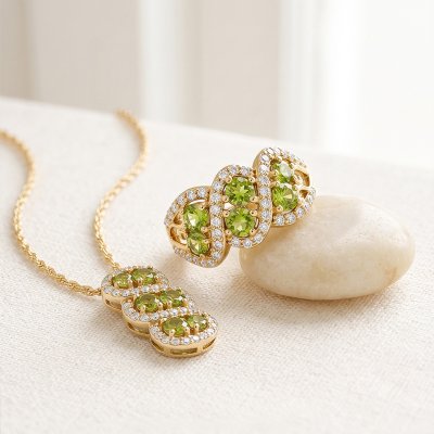 Peridot & White Zircon 18K Gold Plated Sterling Silver Cluster Ring