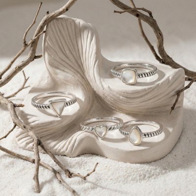 Sterling Silver Mother of Pearl Square Cushion Ring