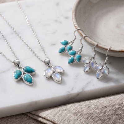 Three-Stone Rainbow Moonstone Sterling Silver Pendant Necklace