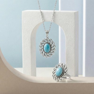 Sterling Silver Larimar Pendant with Chain 18 Inches