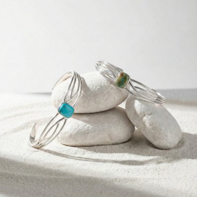 Sterling Silver Green Kingman Bangle  7.5 Inches